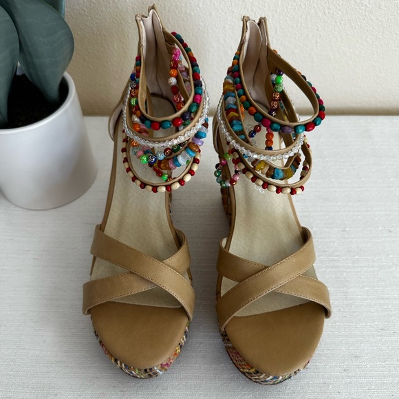 New Getmorebeauty Rainbow Beaded Braided wedge Sandals Woman’s EU36 US5 - Picture 2 of 12